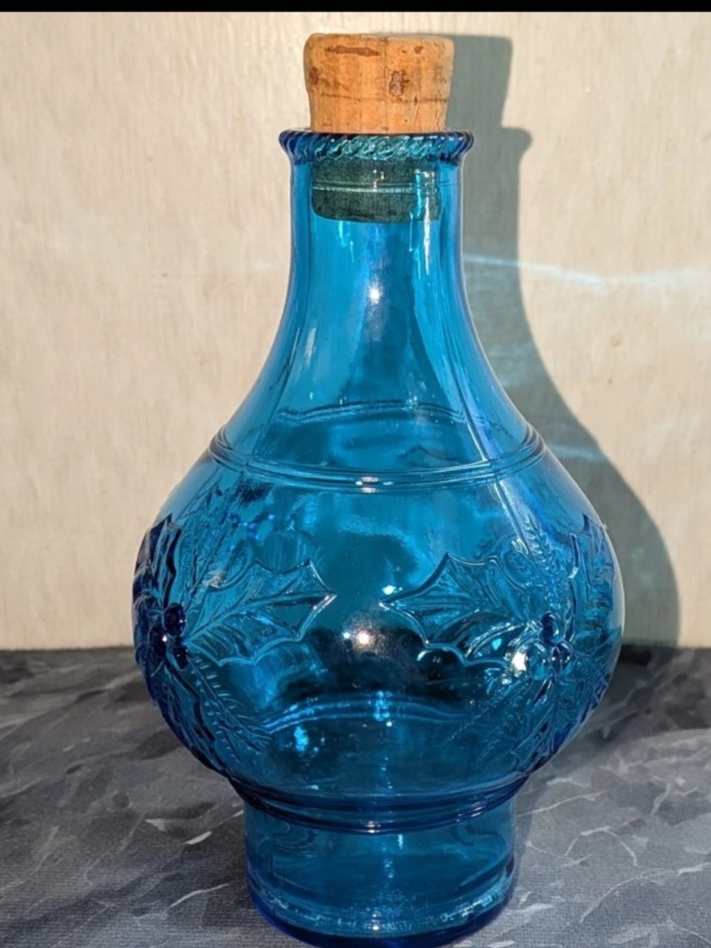 Blue Decorative Glass Bottle with Cork Stopper